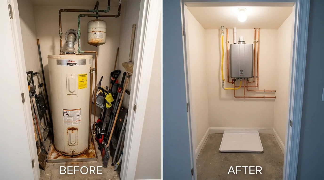 Tank water heater versus wall-mounted tankless unit comparison for Amery, WI homeowners