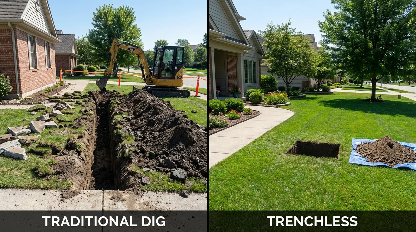 Trenchless sewer repair with minimal yard damage versus traditional excavation in Amery, WI